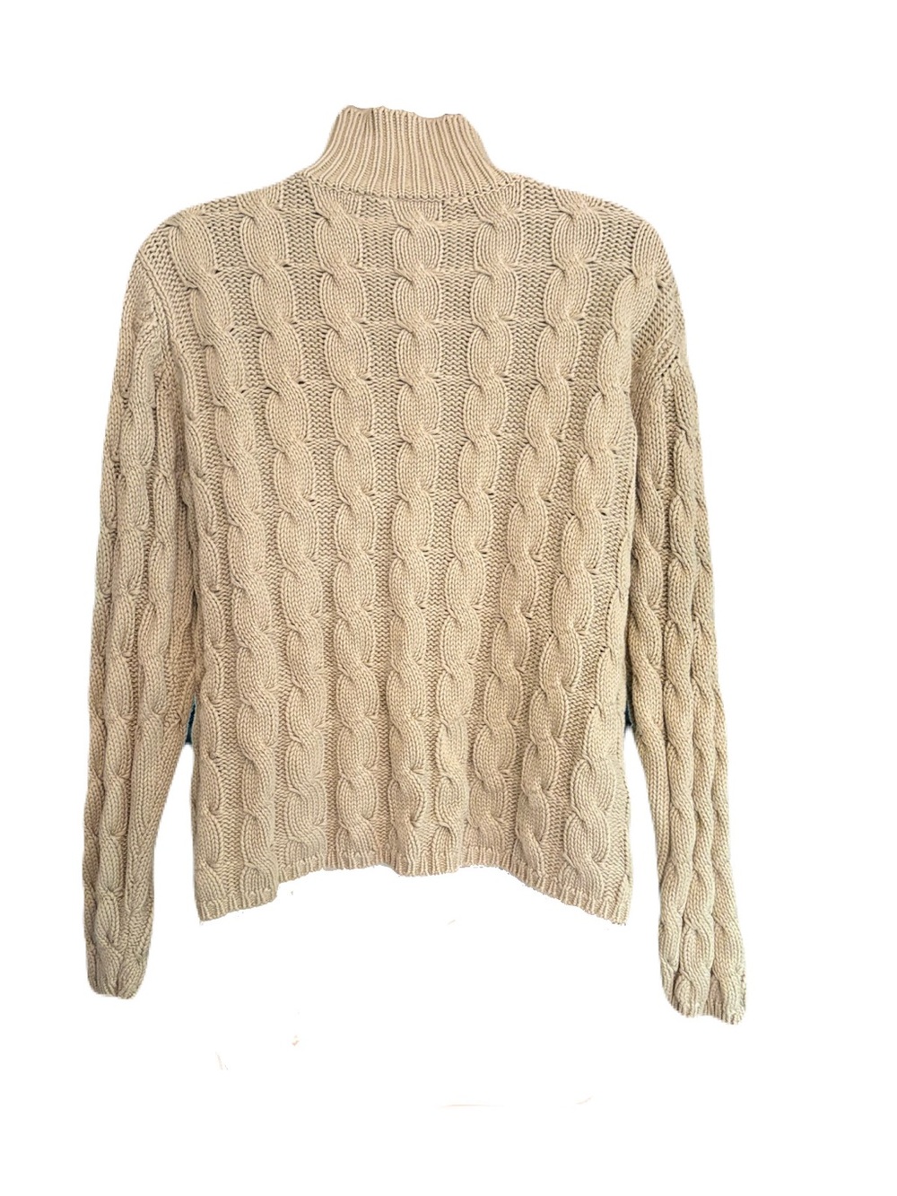 Vintage L.L.Bean M Heavyweight Cotton Cable Knit Turtleneck Fisherman Sweater - Picture 2 of 5